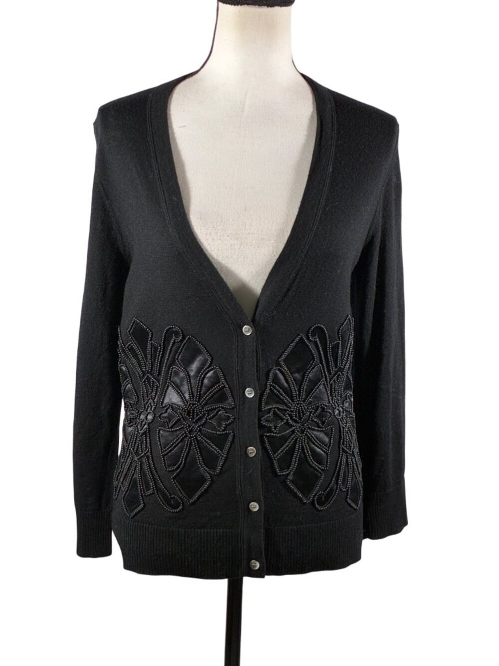 Tory Burch merino wool Black Laila Cardigan Embroidered Beaded Details M New